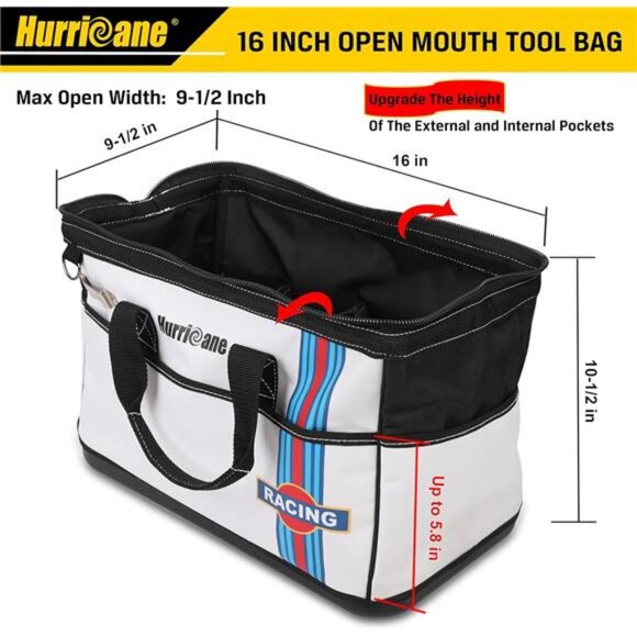 16 inch Wide Mouth Tool Bag with Water Proof Molded Base Extra Shoulder Strap - Picture 2 of 8